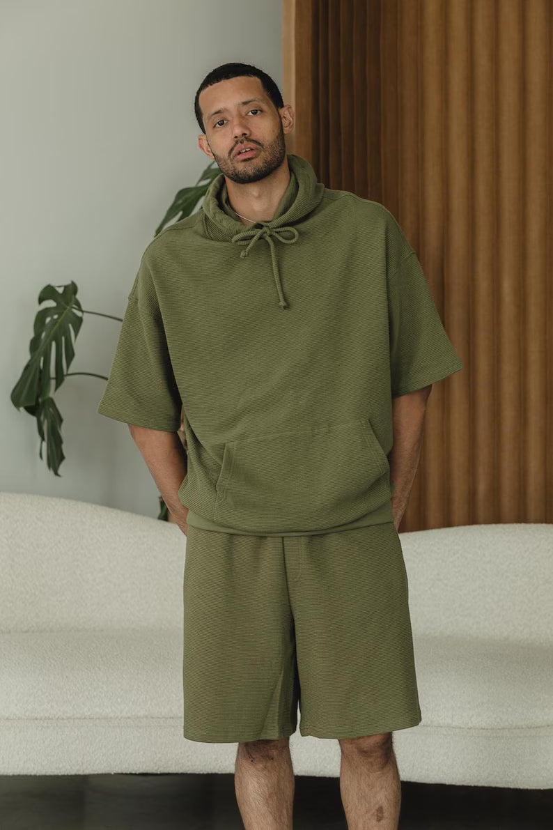 Coimbatore Hoodie - Short Sleeve Organic Cotton Knit Corduroy Sweatshirt
