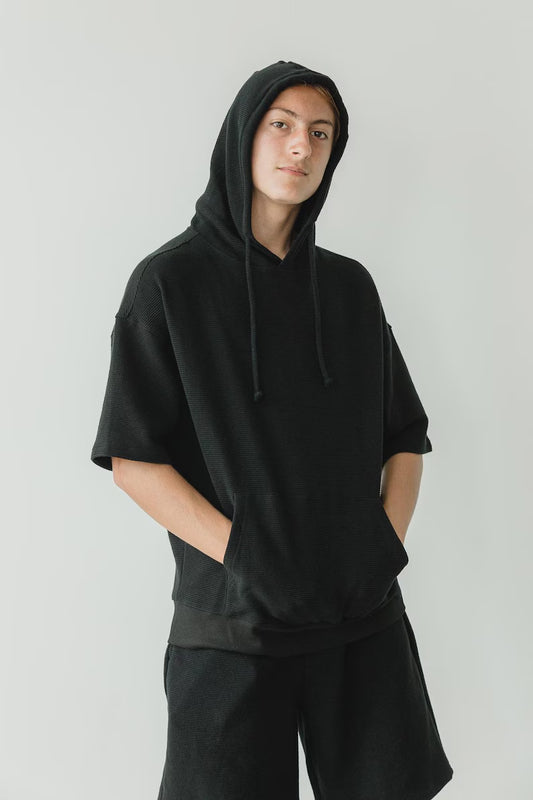 Coimbatore Hoodie - Short Sleeve Organic Cotton Knit Corduroy Sweatshirt