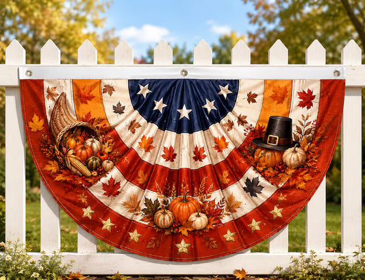 Patriotic Fall Fence Bunting - Autumn Harvest Cornucopia Thanksgiving Porch Decor