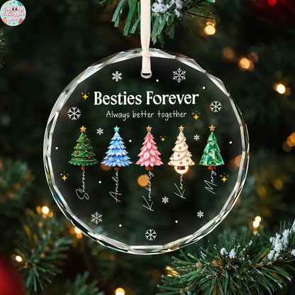 Besties Name Glass Ornament 2026 - Personalized Best Friends Christmas Tree Keepsake