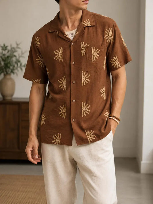 Men’s Lightweight Embroidered Hawaiian Shirt - Casual Summer Beachwear