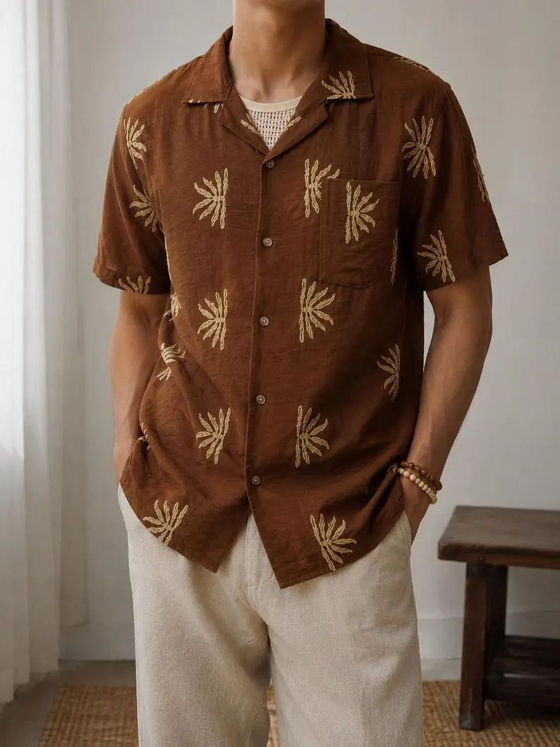 Men’s Lightweight Embroidered Hawaiian Shirt - Casual Summer Beachwear