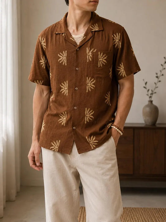 Men’s Lightweight Embroidered Hawaiian Shirt - Casual Summer Beachwear