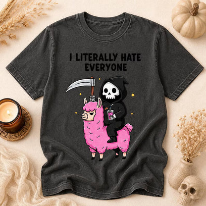 Grim Reaper Llama Halloween Shirt - Sarcastic Spooky Graphic Tee