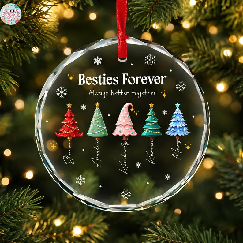 Besties Name Glass Ornament 2026 - Personalized Best Friends Christmas Tree Keepsake
