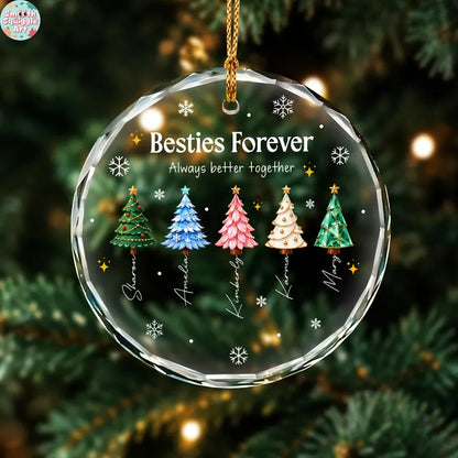 Besties Name Glass Ornament 2026 - Personalized Best Friends Christmas Tree Keepsake