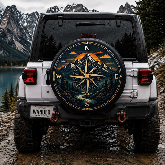 Compass Rose Spare Tire Cover - Vintage Mountain Navigation Car Wheel Cover