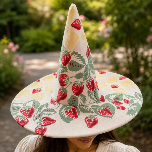 Quilted Witch Hat - Floral Patchwork Cottagecore Halloween Costume Accessory