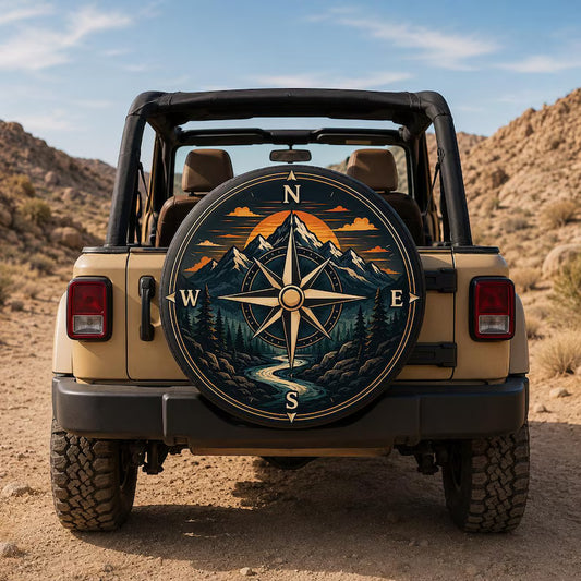 Compass Rose Spare Tire Cover - Vintage Mountain Navigation Car Wheel Cover